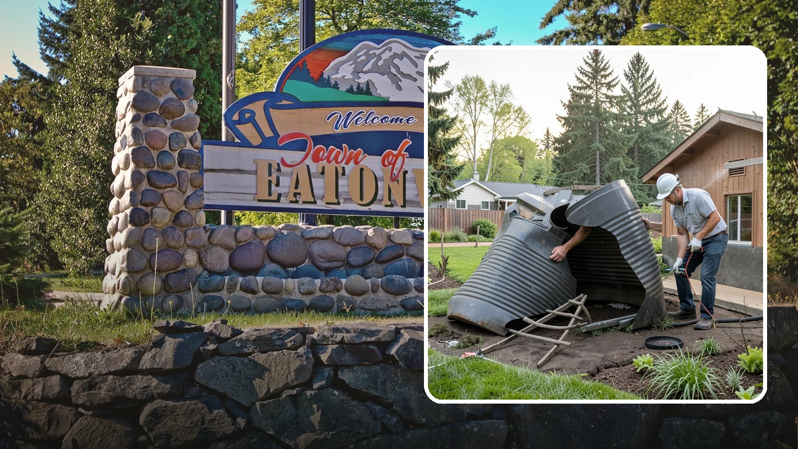 Rain Barrel Installation in Eatonville, Pierce County, WA - Rain barrels and rainwater collection installed to capture roof runoff for reuse in the garden.