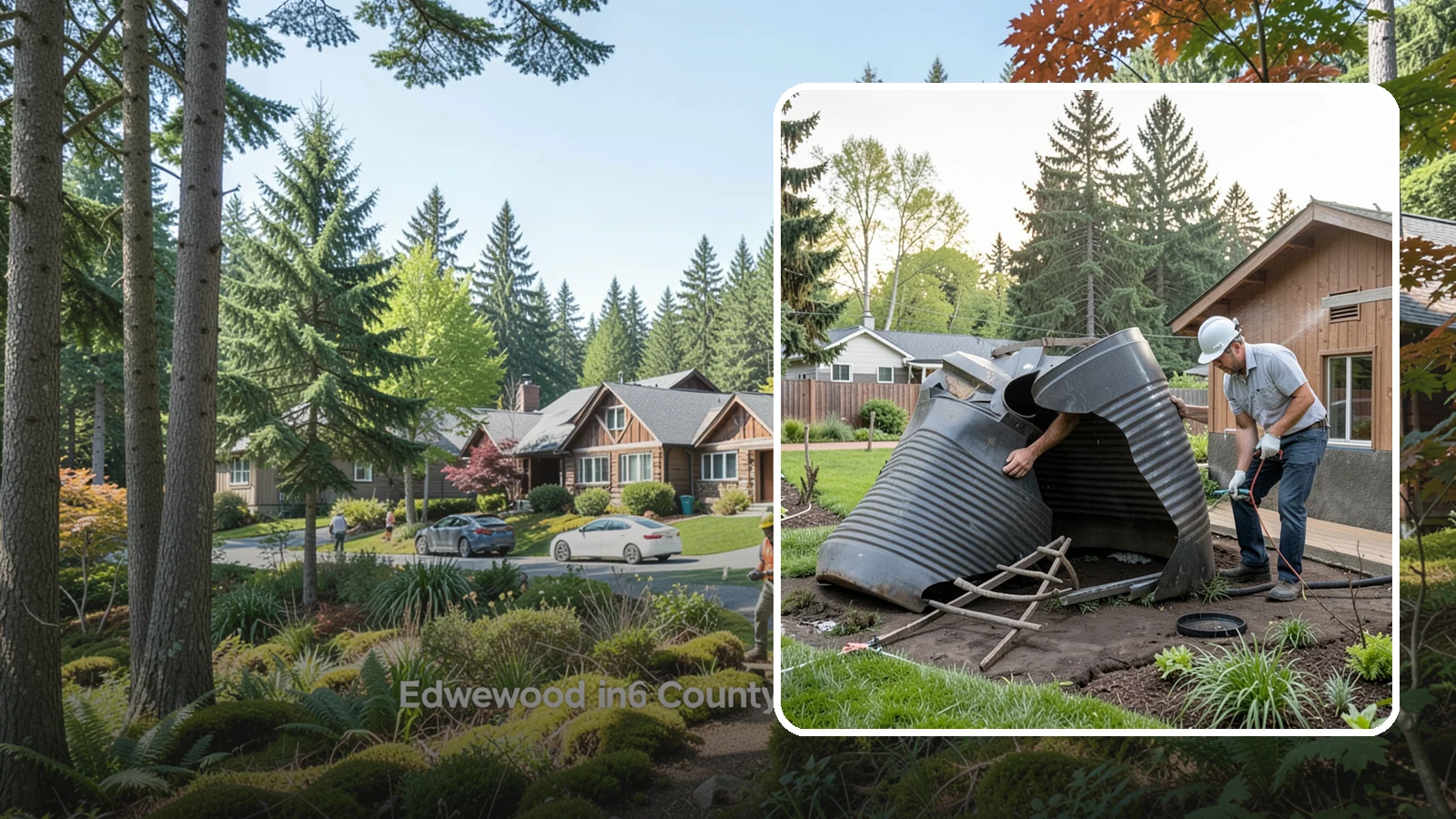 Rain Barrel Installation in Edgewood, Pierce County, WA - Rain barrels and rainwater collection installed to capture roof runoff for reuse in the garden.