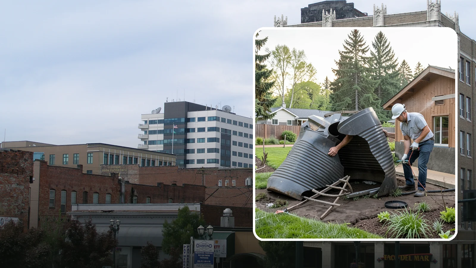 Rain Barrel Installation in Everett, Snohomish County, WA - Rain barrels and rainwater collection installed to capture roof runoff for reuse in the garden.