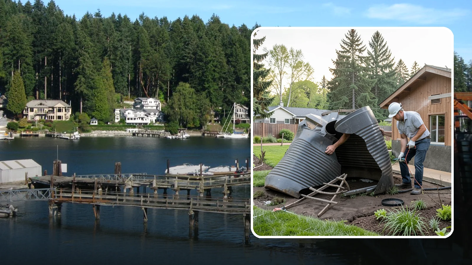 Rain Barrel Installation in Gig Harbor, Pierce County, WA - Rain barrels and rainwater collection installed to capture roof runoff for reuse in the garden.