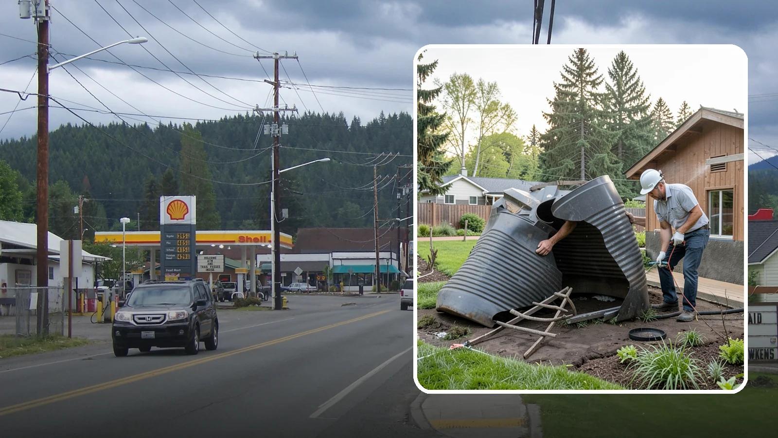 Rain Barrel Installation in Granite Falls, Snohomish County, WA - Rain barrels and rainwater collection installed to capture roof runoff for reuse in the garden.