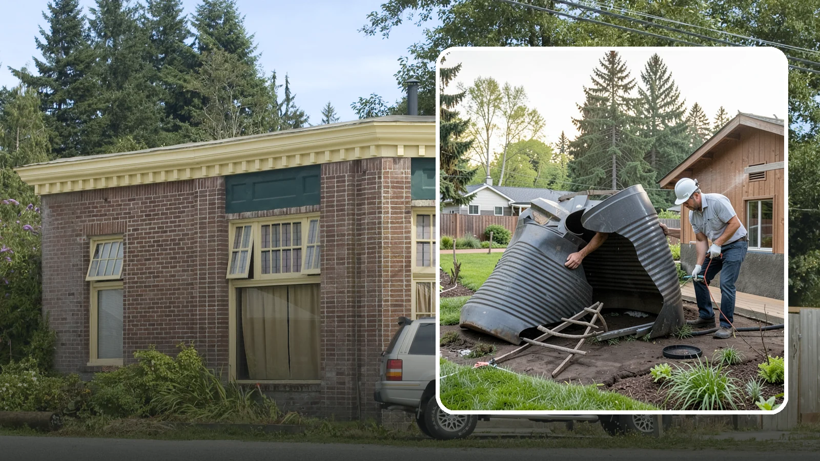 Rain Barrel Installation in Hamilton, Skagit County, WA - Rain barrels and rainwater collection installed to capture roof runoff for reuse in the garden.