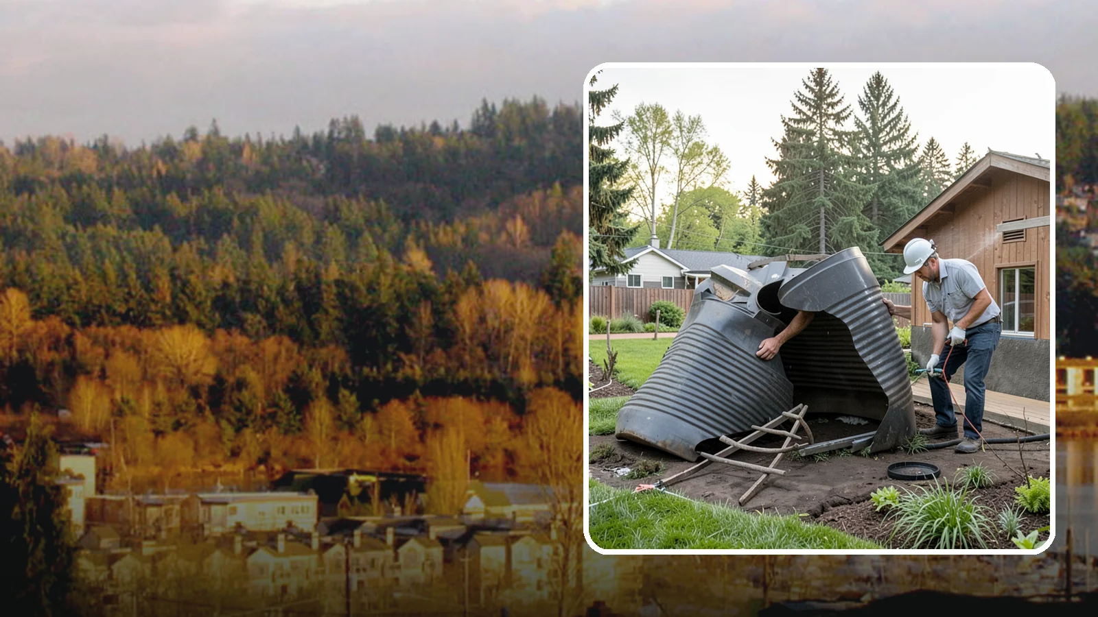 Rain Barrel Installation in Kenmore, King County, WA - Rain barrels and rainwater collection installed to capture roof runoff for reuse in the garden.
