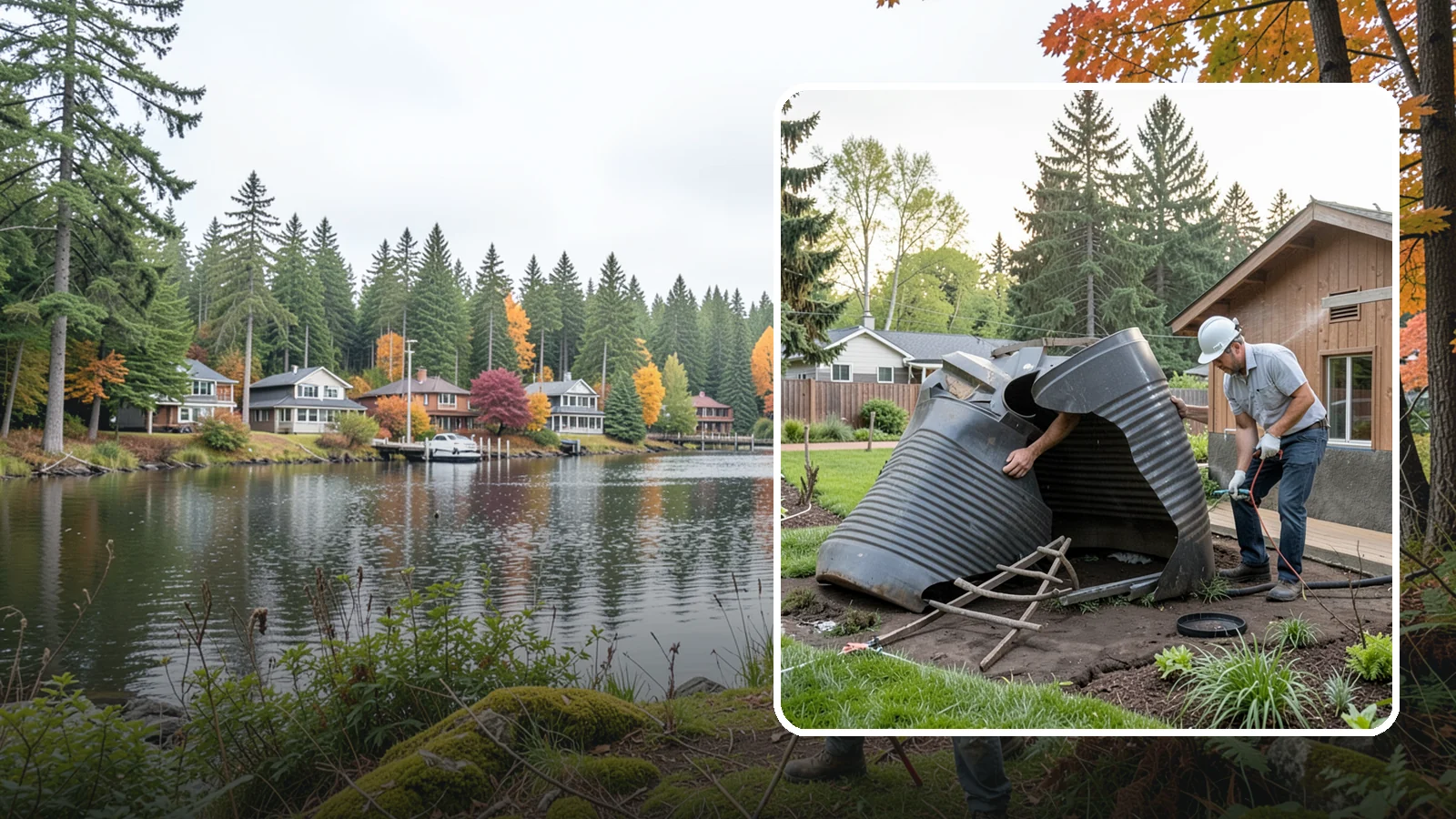 Rain Barrel Installation in La Conner, Skagit County, WA - Rain barrels and rainwater collection installed to capture roof runoff for reuse in the garden.