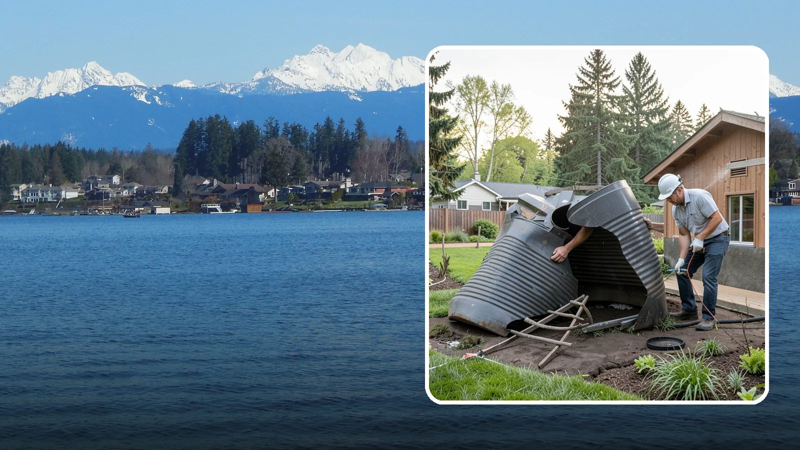 Rain Barrel Installation in Lake Stevens, Snohomish County, WA - Rain barrels and rainwater collection installed to capture roof runoff for reuse in the garden.