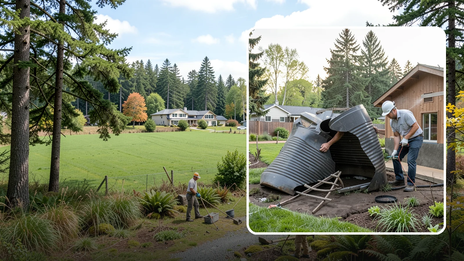 Rain Barrel Installation in Lyman, Skagit County, WA - Rain barrels and rainwater collection installed to capture roof runoff for reuse in the garden.