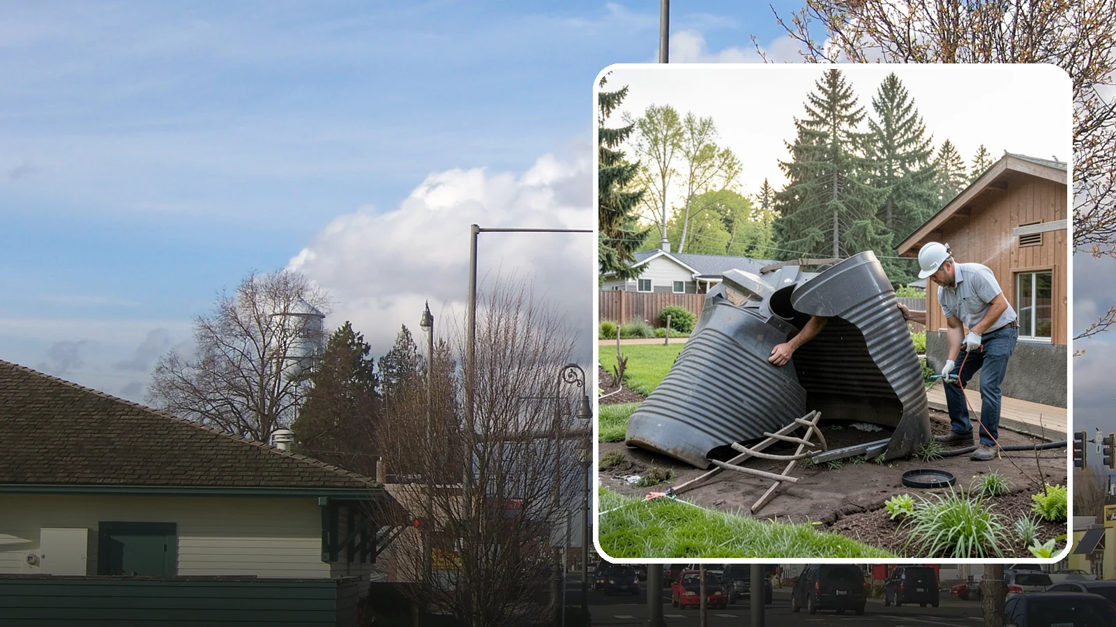 Rain Barrel Installation in Marysville, Snohomish County, WA - Rain barrels and rainwater collection installed to capture roof runoff for reuse in the garden.