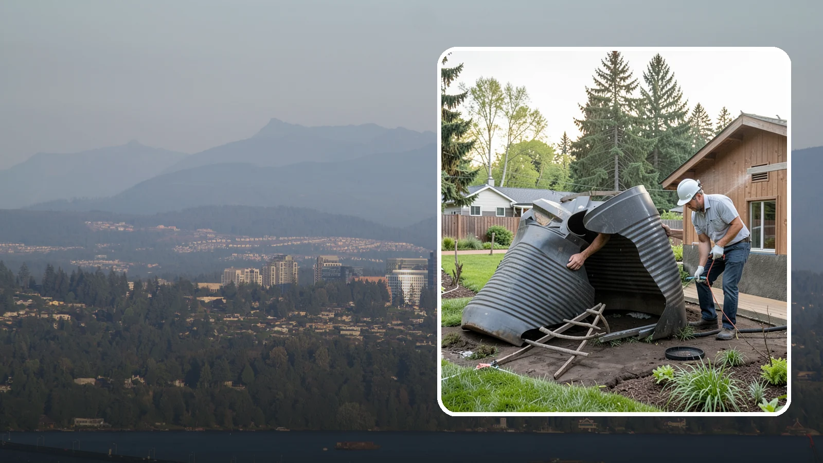 Rain Barrel Installation in Medina, King County, WA - Rain barrels and rainwater collection installed to capture roof runoff for reuse in the garden.