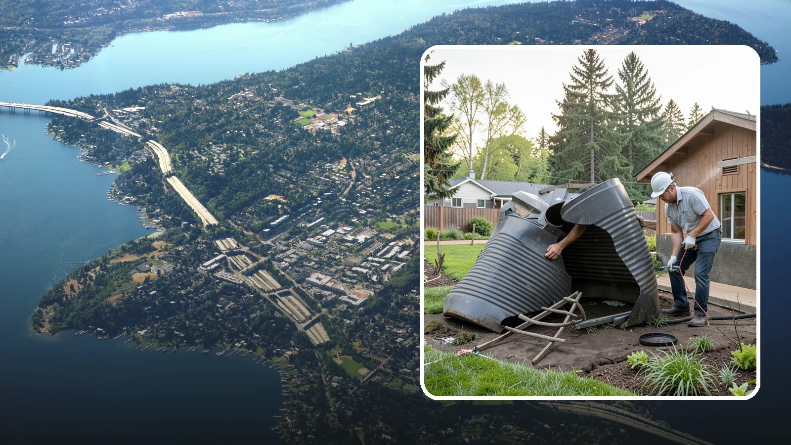 Rain Barrel Installation in Mercer Island, King County, WA - Rain barrels and rainwater collection installed to capture roof runoff for reuse in the garden.