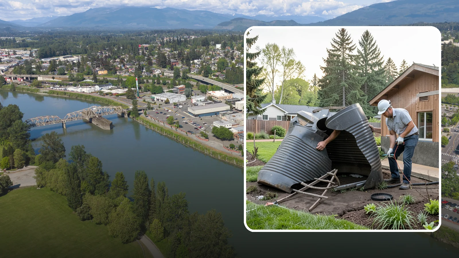 Rain Barrel Installation in Mount Vernon, Skagit County, WA - Rain barrels and rainwater collection installed to capture roof runoff for reuse in the garden.