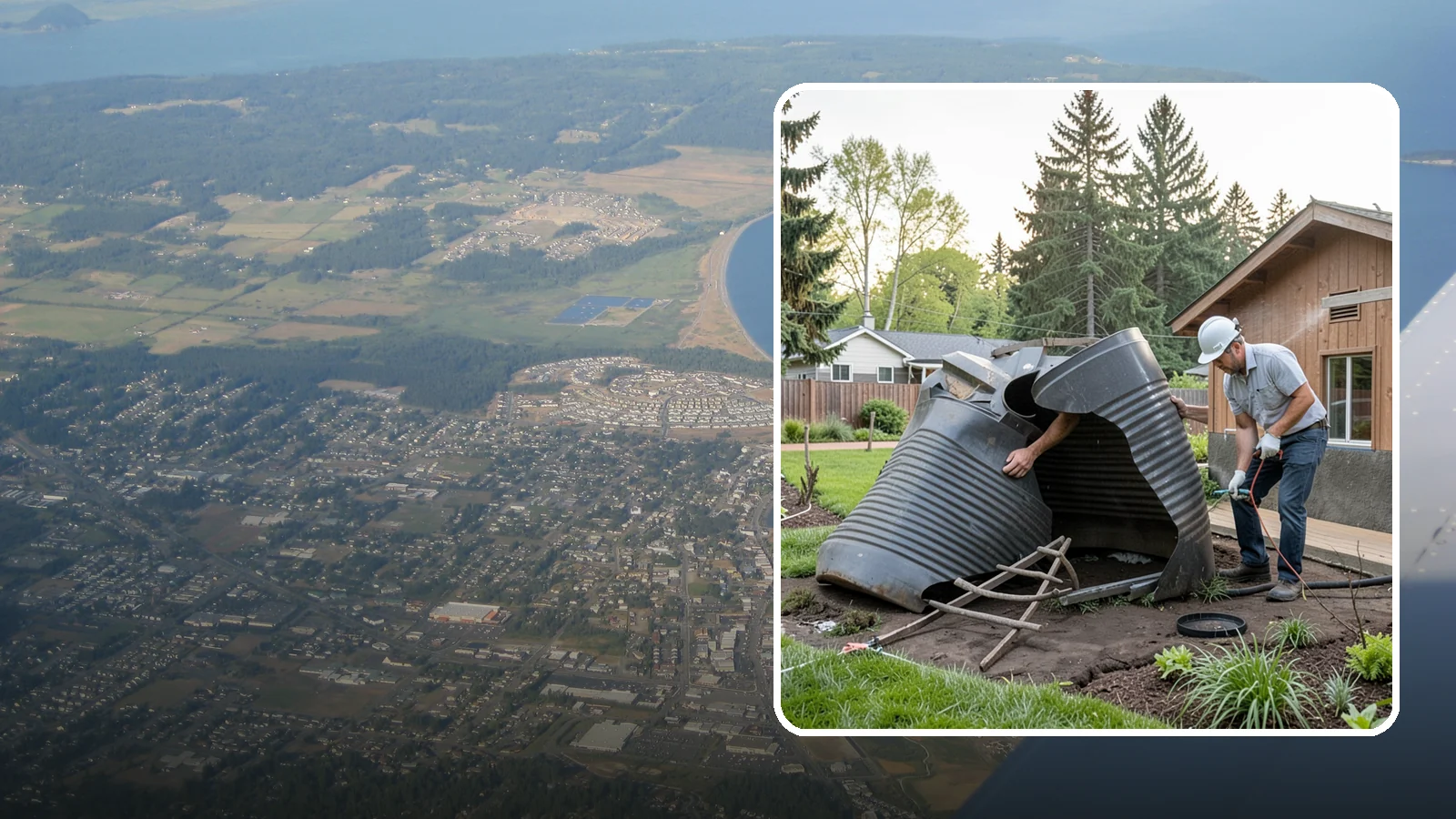 Rain Barrel Installation in Oak Harbor, Island County, WA - Rain barrels and rainwater collection installed to capture roof runoff for reuse in the garden.