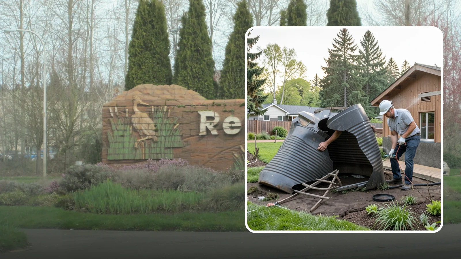 Rain Barrel Installation in Renton, King County, WA - Rain barrels and rainwater collection installed to capture roof runoff for reuse in the garden.