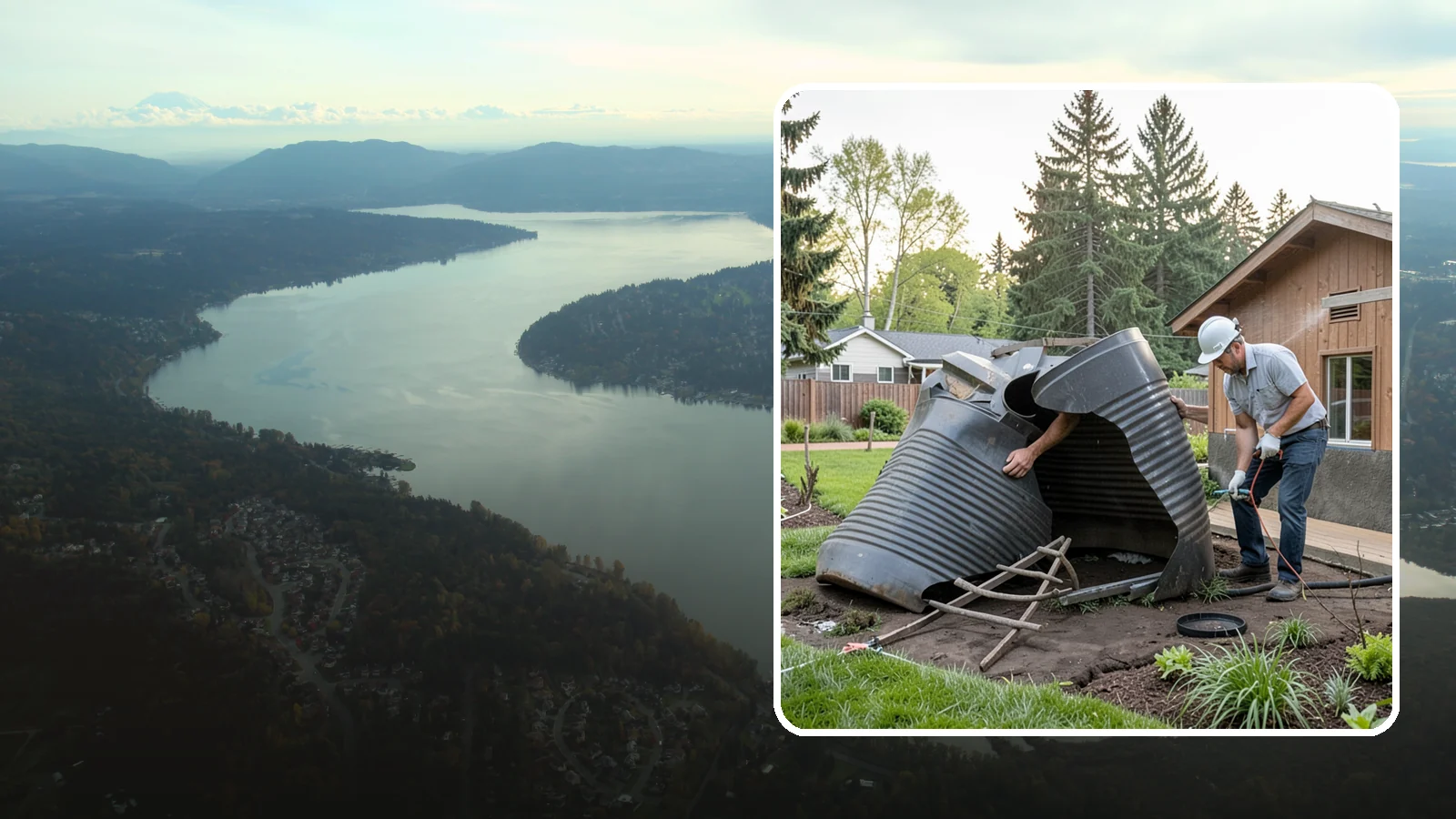 Rain Barrel Installation in Sammamish, King County, WA - Rain barrels and rainwater collection installed to capture roof runoff for reuse in the garden.
