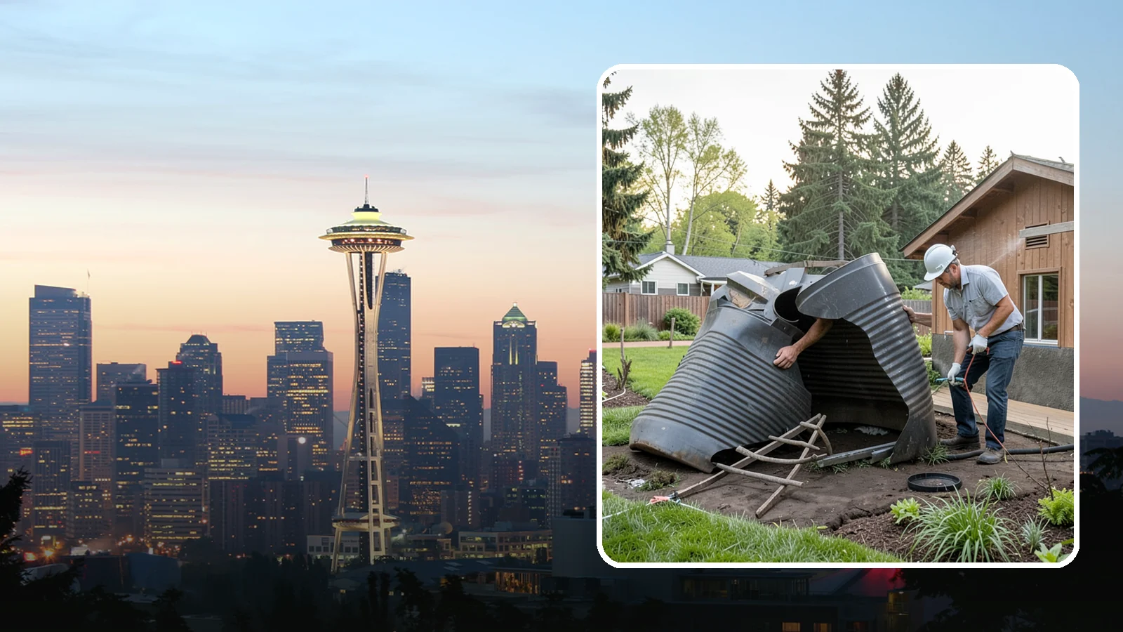 Rain Barrel Installation in Seattle, King County, WA - Rain barrels and rainwater collection installed to capture roof runoff for reuse in the garden.