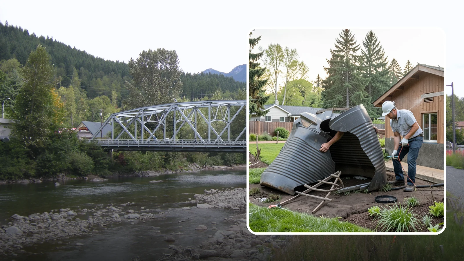 Rain Barrel Installation in Skykomish, King County, WA - Rain barrels and rainwater collection installed to capture roof runoff for reuse in the garden.
