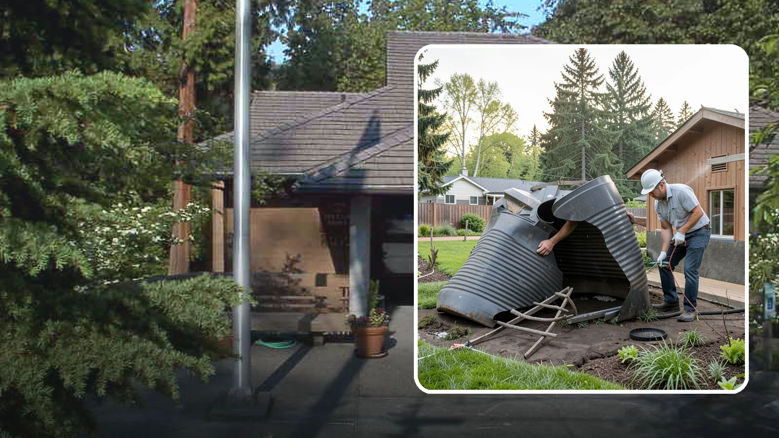 Rain Barrel Installation in Yarrow Point, King County, WA - Rain barrels and rainwater collection installed to capture roof runoff for reuse in the garden.
