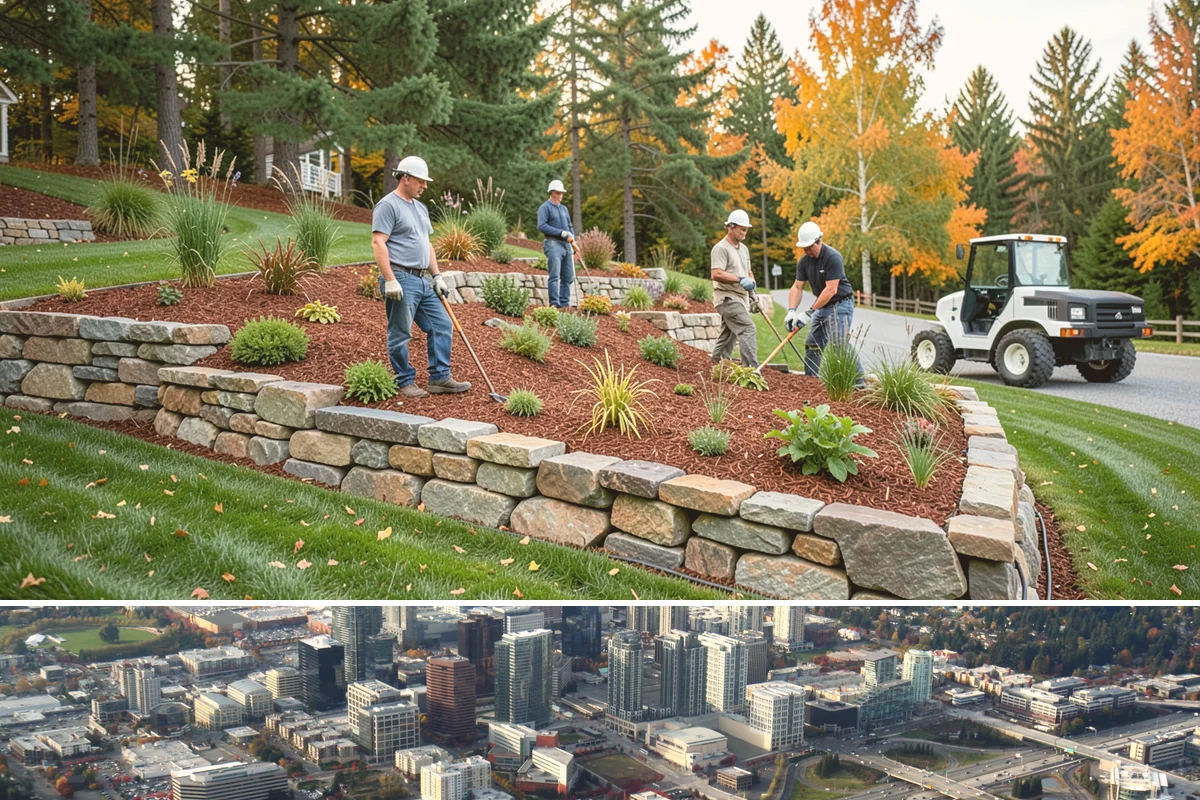 Retail Landscape Maintenance in Bellevue, King County, WA - Maintained year-round, with heavier bed and turf work in the growing season and winter emphasis on leaf removal, moss, and safe...