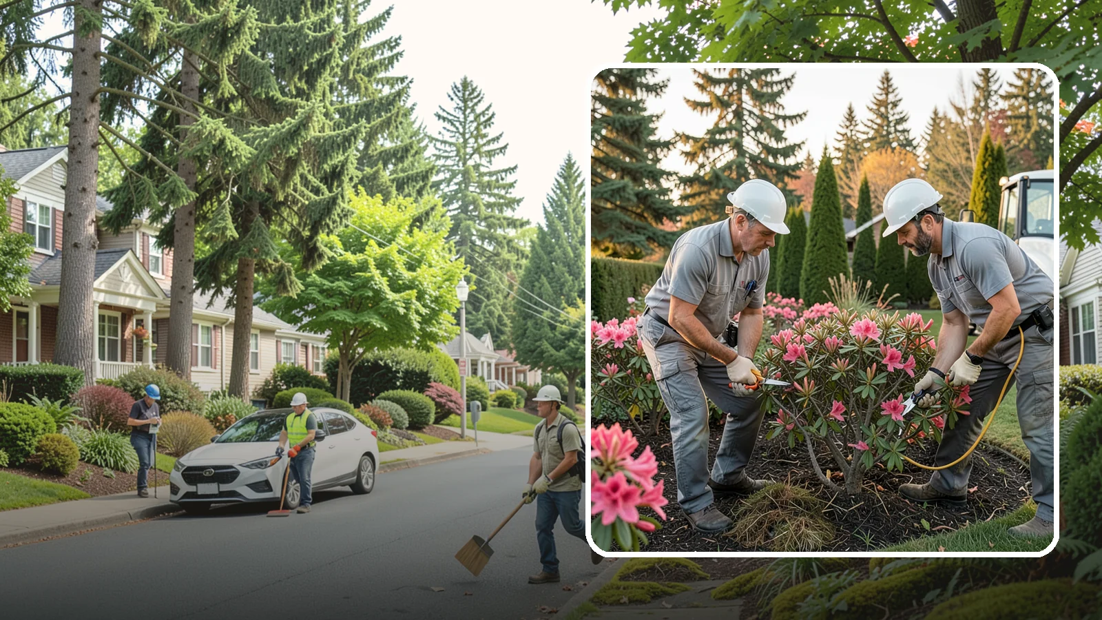 Rhododendron Pruning in Beaux Arts Village, King County, WA - Careful shaping and deadheading of rhododendrons to protect next year's blooms while controlling size in Puget Sound gardens.
