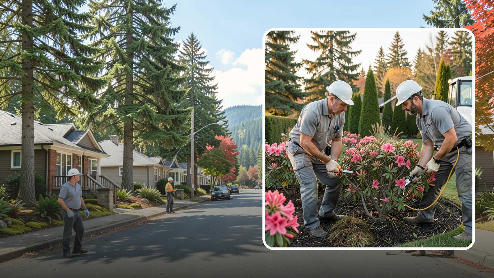 Rhododendron Pruning in Hunts Point, King County, WA - Careful shaping and deadheading of rhododendrons to protect next year's blooms while controlling size in Puget Sound gardens.