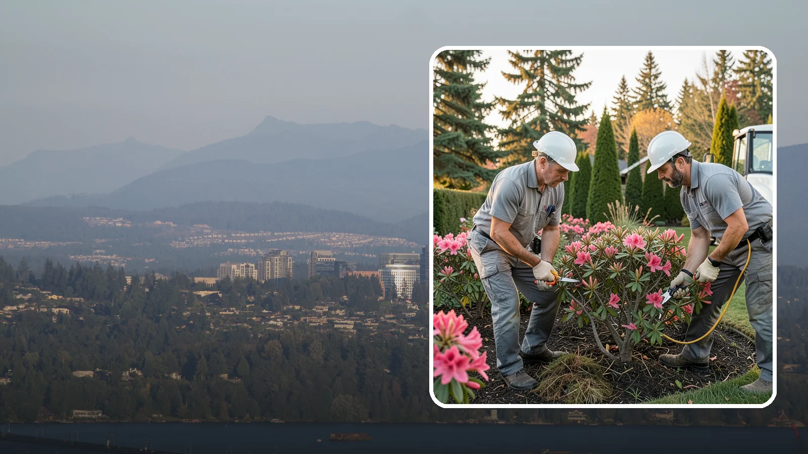 Rhododendron Pruning in Medina, King County, WA - Careful shaping and deadheading of rhododendrons to protect next year's blooms while controlling size in Puget Sound gardens.