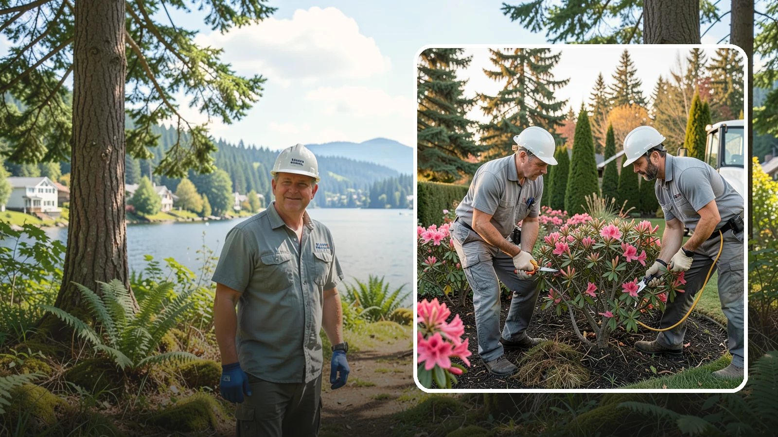 Rhododendron Pruning in Milton, King County, WA - Careful shaping and deadheading of rhododendrons to protect next year's blooms while controlling size in Puget Sound gardens.