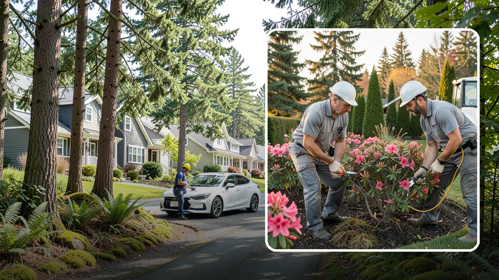 Rhododendron Pruning in Normandy Park, King County, WA - Careful shaping and deadheading of rhododendrons to protect next year's blooms while controlling size in Puget Sound gardens.