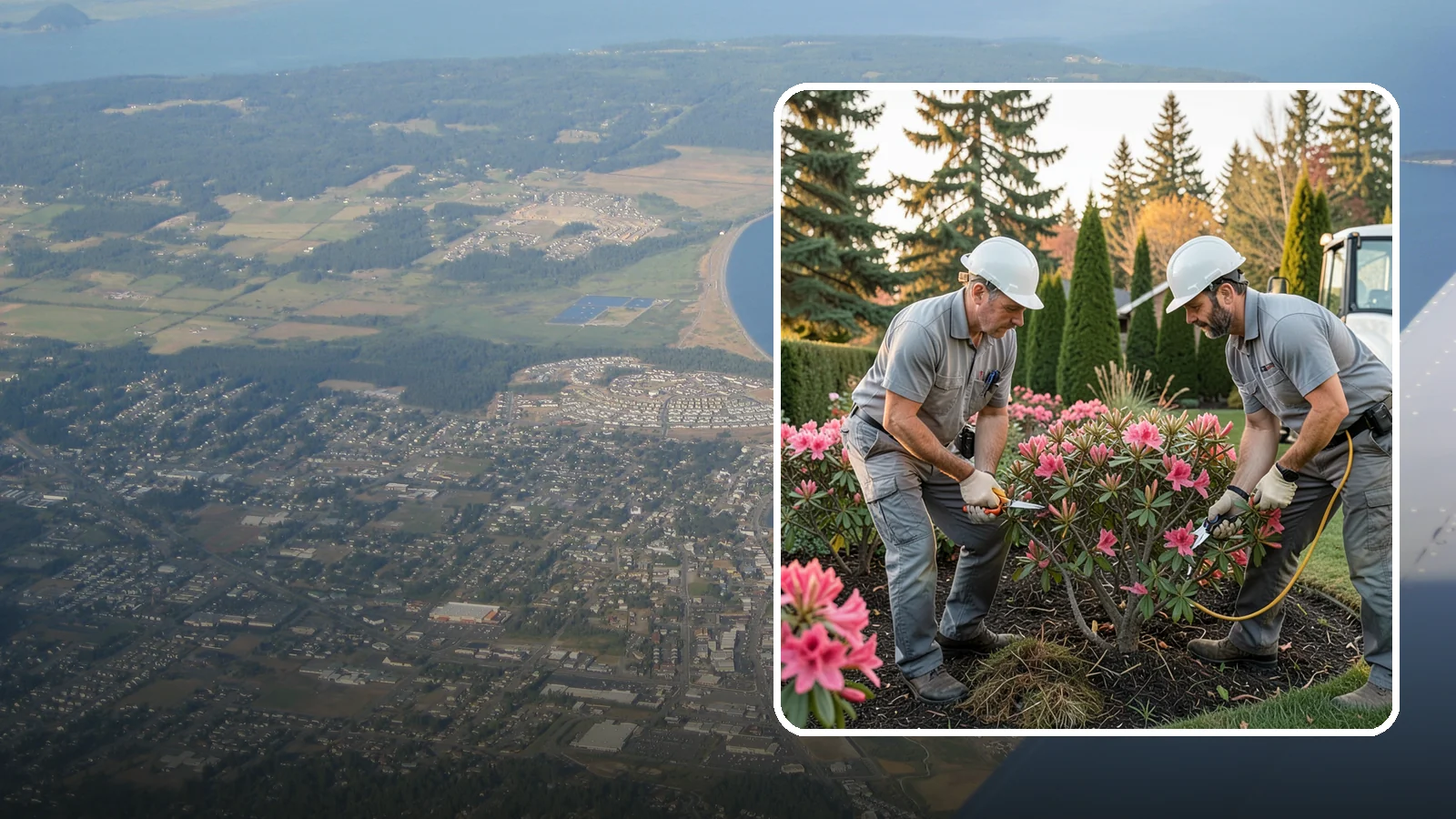 Rhododendron Pruning in Oak Harbor, Island County, WA - Careful shaping and deadheading of rhododendrons to protect next year's blooms while controlling size in Puget Sound gardens.