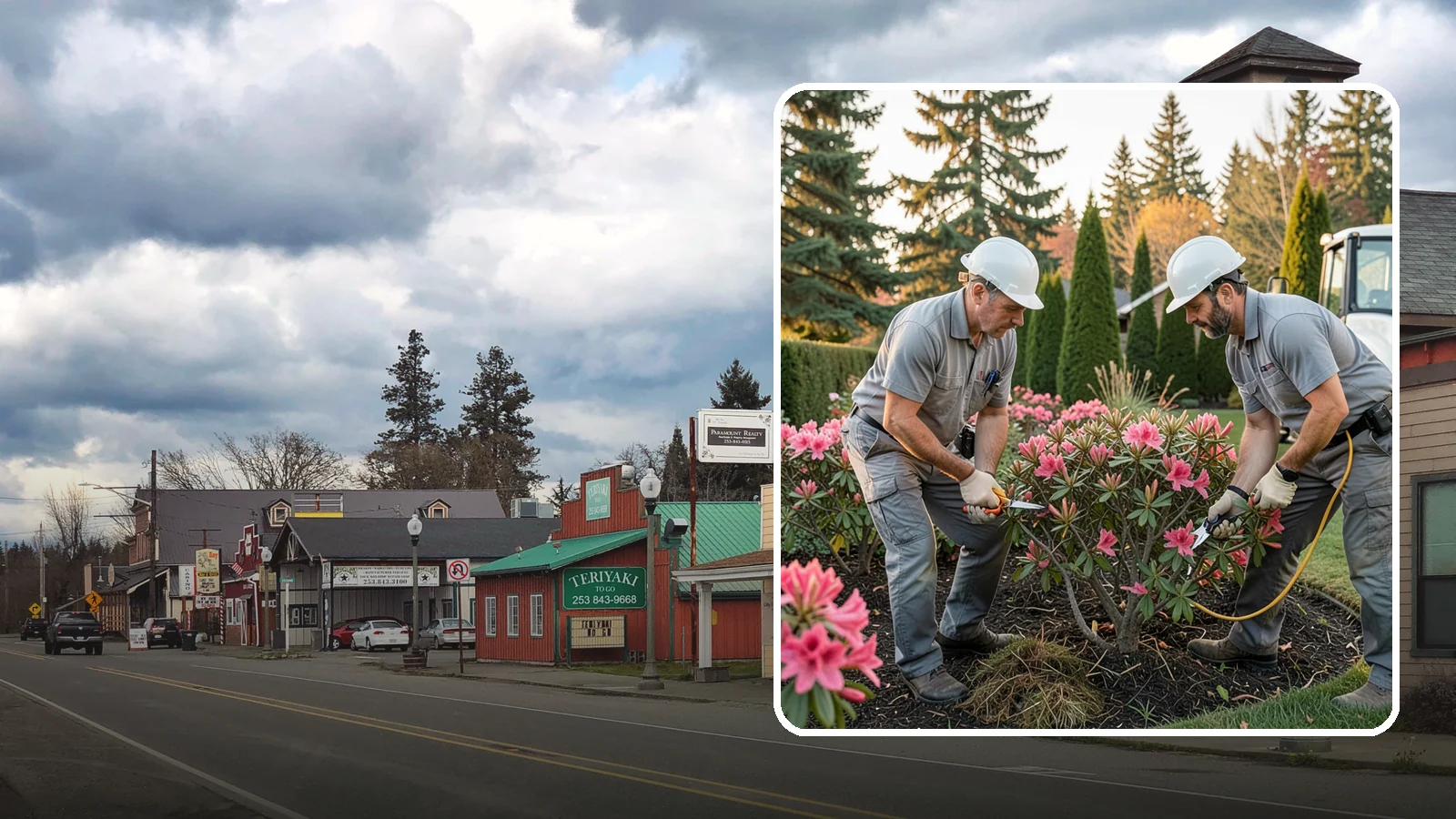 Rhododendron Pruning in Roy, Pierce County, WA - Careful shaping and deadheading of rhododendrons to protect next year's blooms while controlling size in Puget Sound gardens.