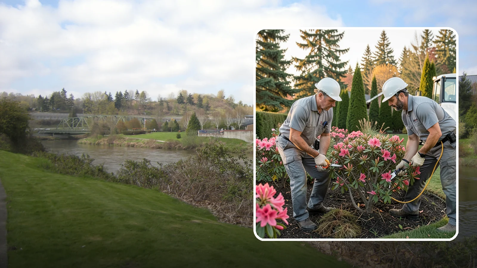 Rhododendron Pruning in Tukwila, King County, WA - Careful shaping and deadheading of rhododendrons to protect next year's blooms while controlling size in Puget Sound gardens.