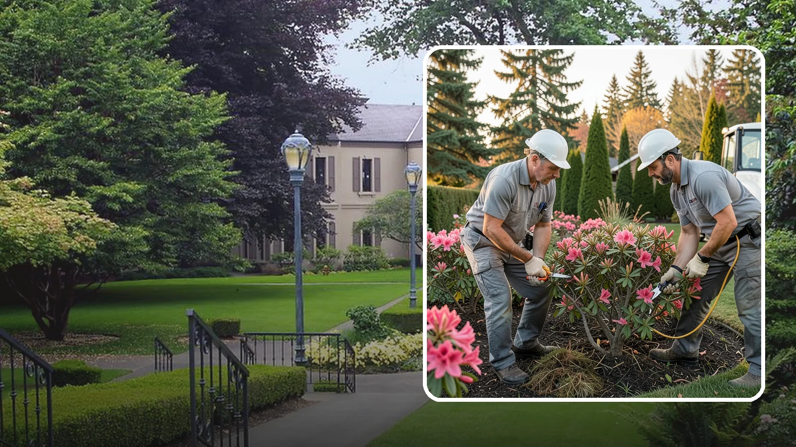 Rhododendron Pruning in Woodinville, King County, WA - Careful shaping and deadheading of rhododendrons to protect next year's blooms while controlling size in Puget Sound gardens.