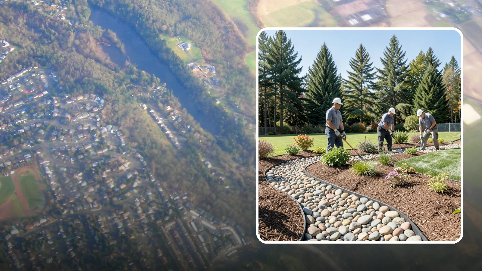 River Rock Installation in Algona, King County, WA - Smooth river rock installed for decorative beds, dry creek beds, and natural-looking drainage accents.