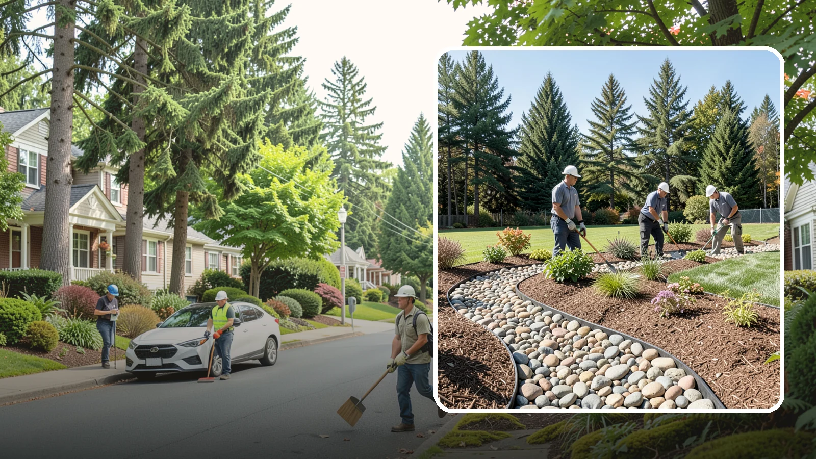 River Rock Installation in Beaux Arts Village, King County, WA - Smooth river rock installed for decorative beds, dry creek beds, and natural-looking drainage accents.