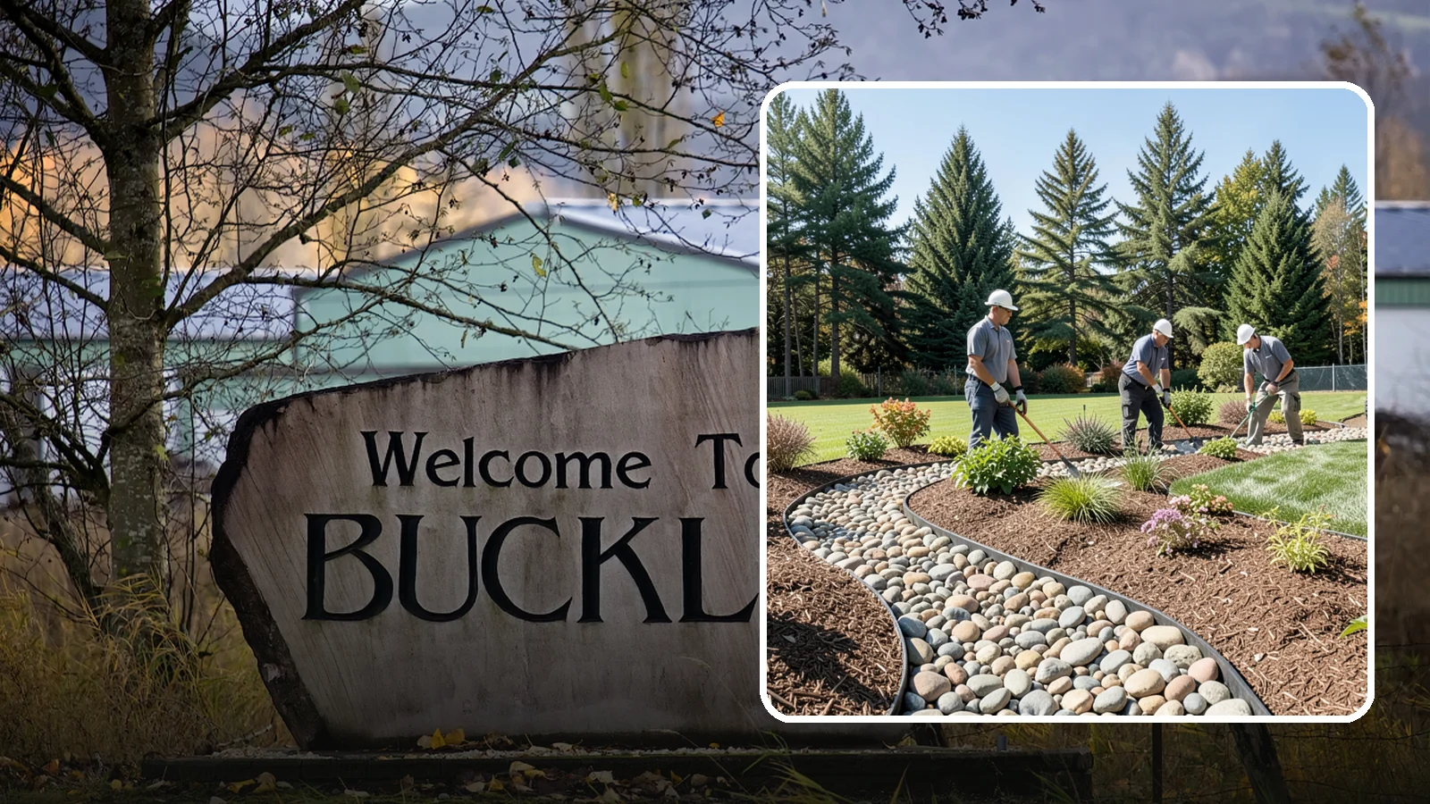 River Rock Installation in Buckley, Pierce County, WA - Smooth river rock installed for decorative beds, dry creek beds, and natural-looking drainage accents.