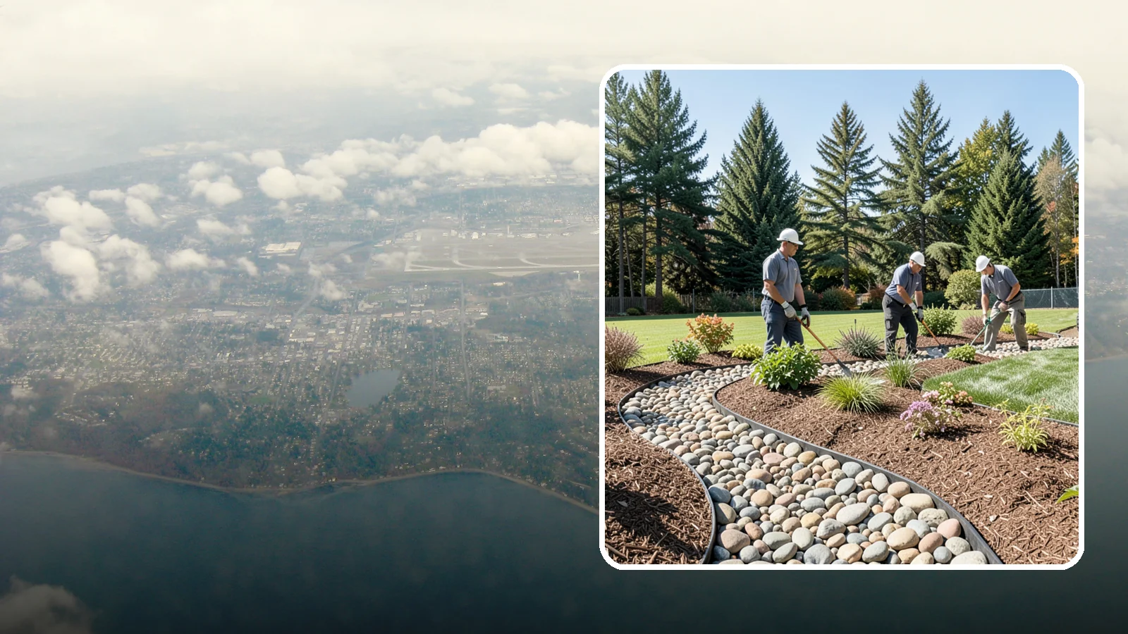 River Rock Installation in Burien, King County, WA - Smooth river rock installed for decorative beds, dry creek beds, and natural-looking drainage accents.