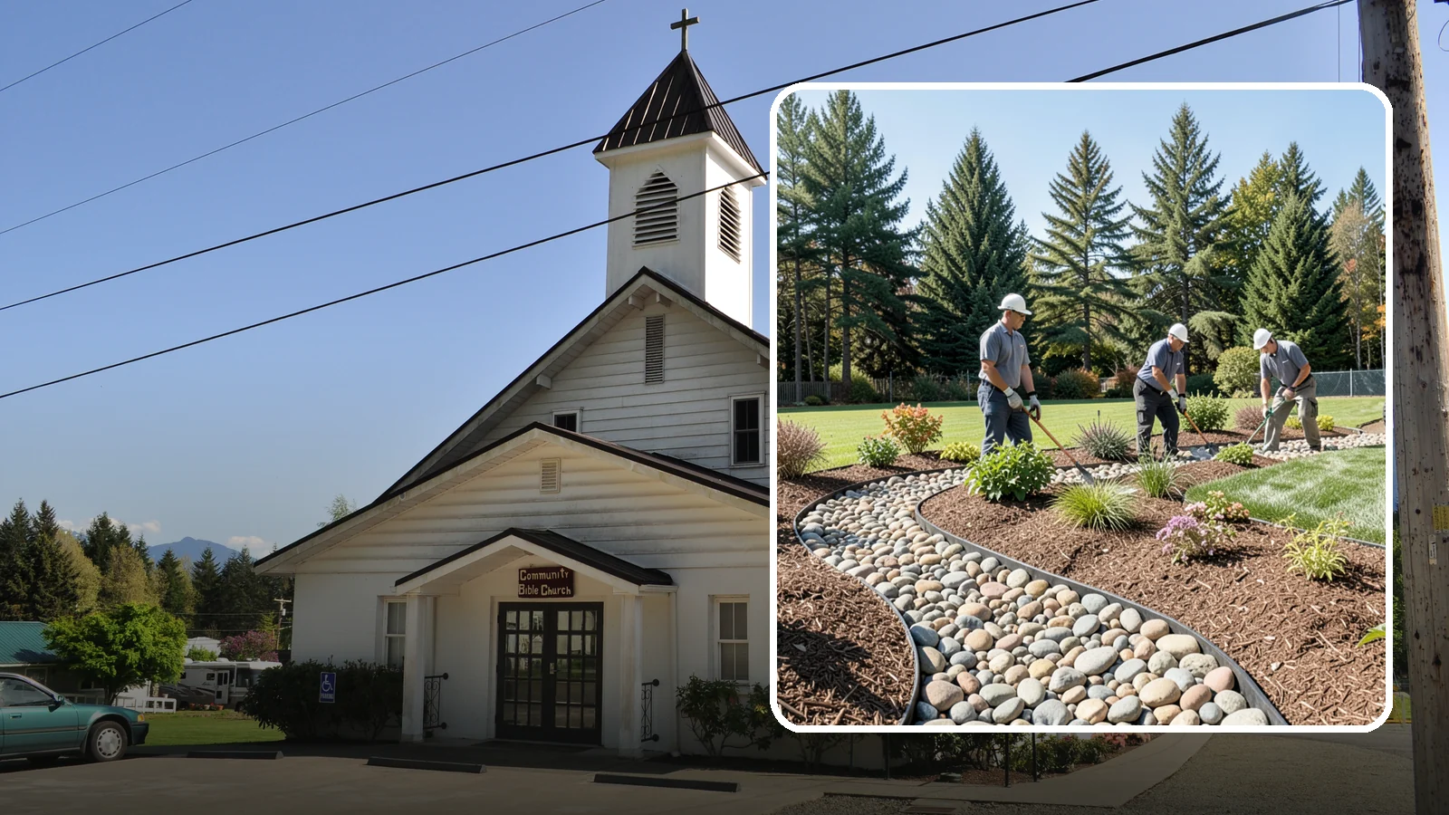River Rock Installation in Concrete, Skagit County, WA - Smooth river rock installed for decorative beds, dry creek beds, and natural-looking drainage accents.