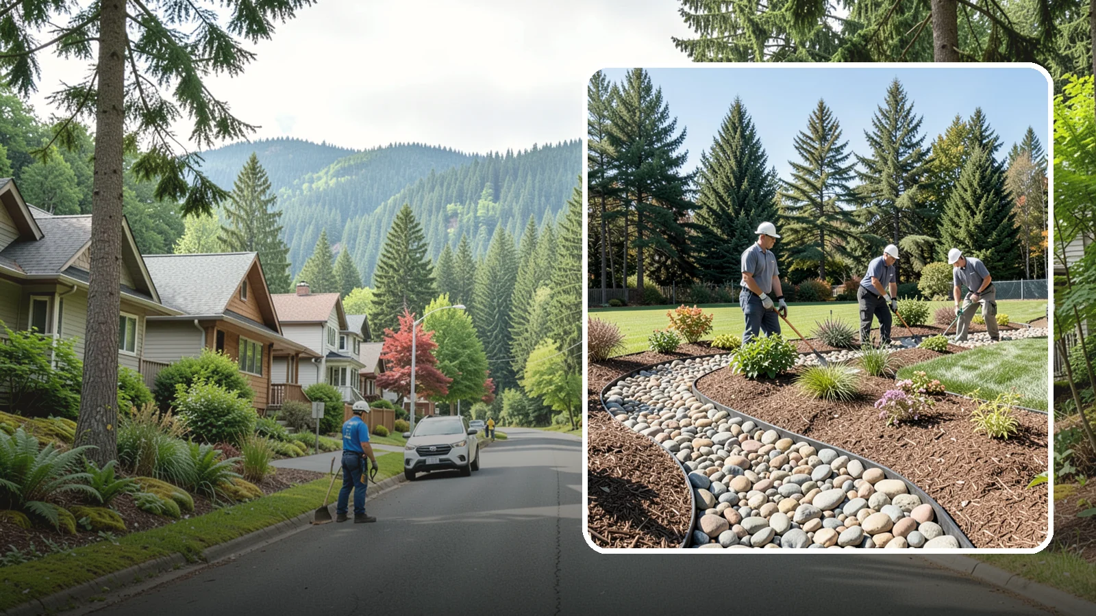 River Rock Installation in Darrington, Snohomish County, WA - Smooth river rock installed for decorative beds, dry creek beds, and natural-looking drainage accents.