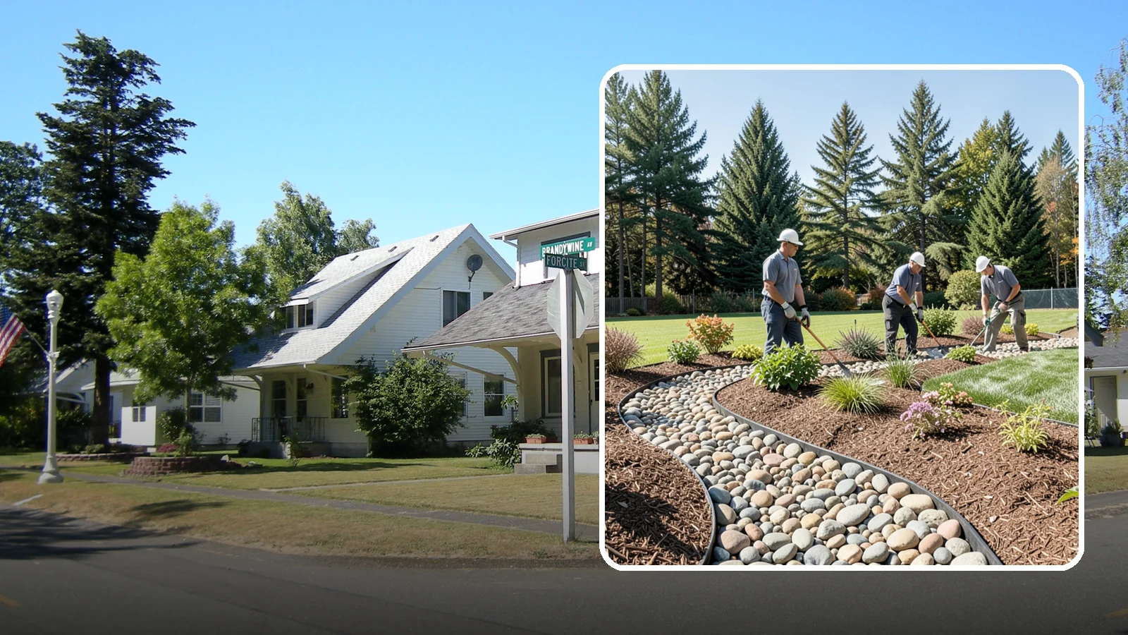 River Rock Installation in DuPont, Pierce County, WA - Smooth river rock installed for decorative beds, dry creek beds, and natural-looking drainage accents.