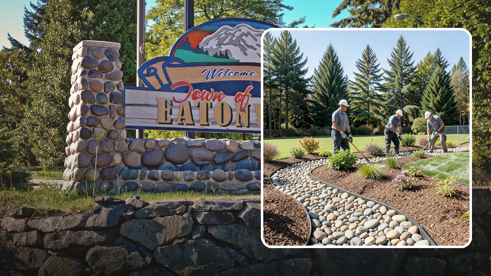 River Rock Installation in Eatonville, Pierce County, WA - Smooth river rock installed for decorative beds, dry creek beds, and natural-looking drainage accents.