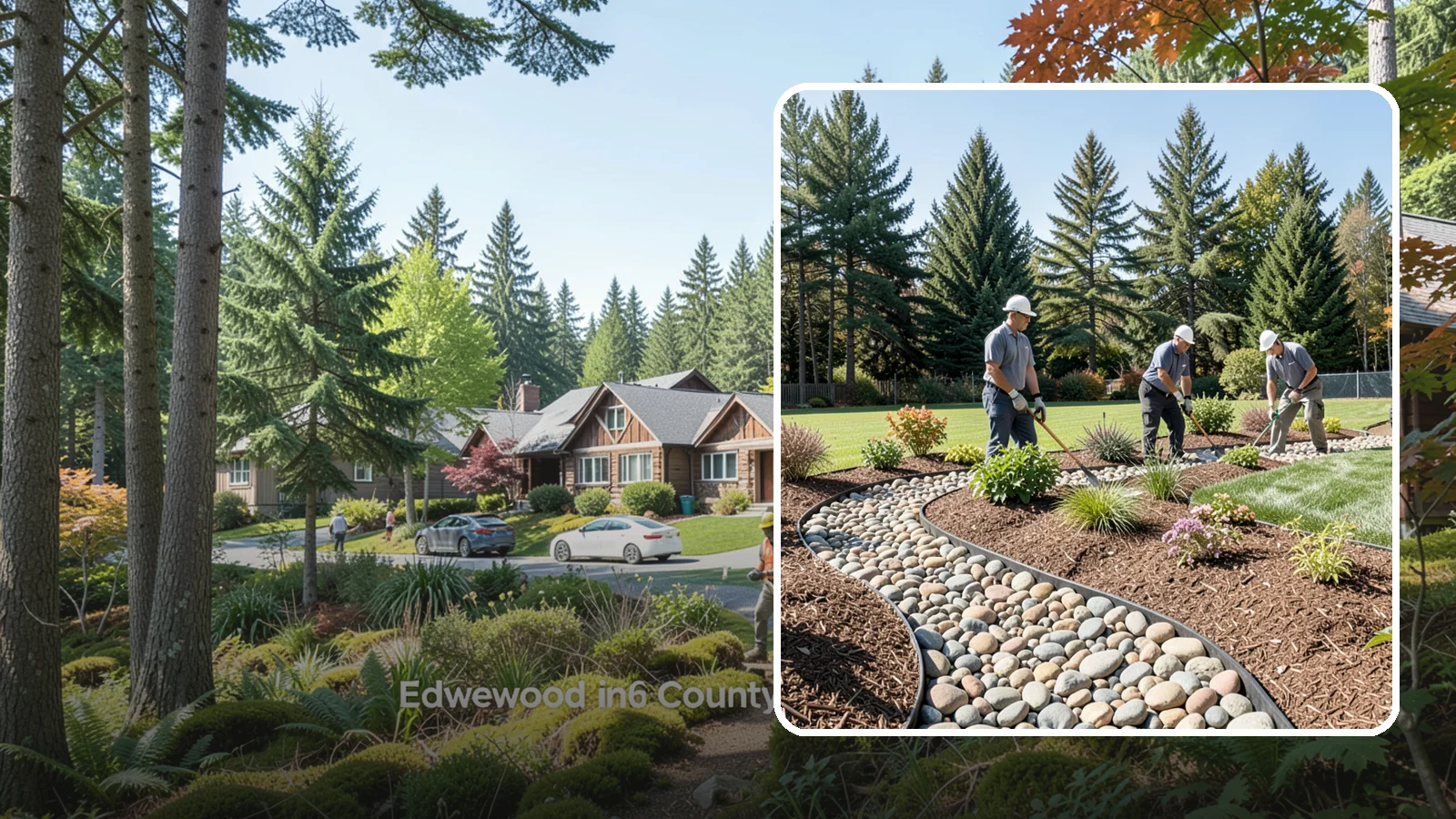 River Rock Installation in Edgewood, Pierce County, WA - Smooth river rock installed for decorative beds, dry creek beds, and natural-looking drainage accents.