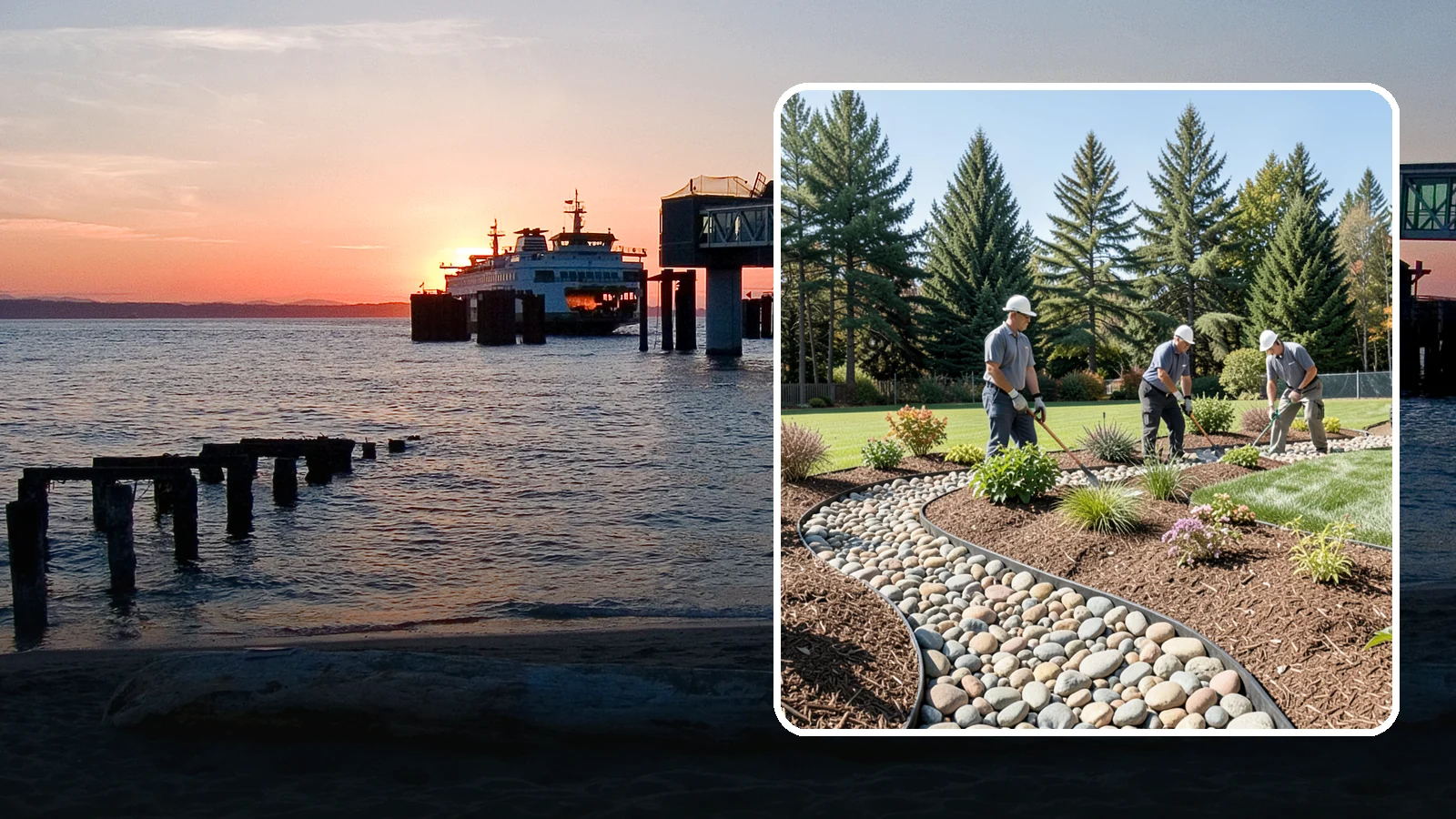 River Rock Installation in Edmonds, Snohomish County, WA - Smooth river rock installed for decorative beds, dry creek beds, and natural-looking drainage accents.
