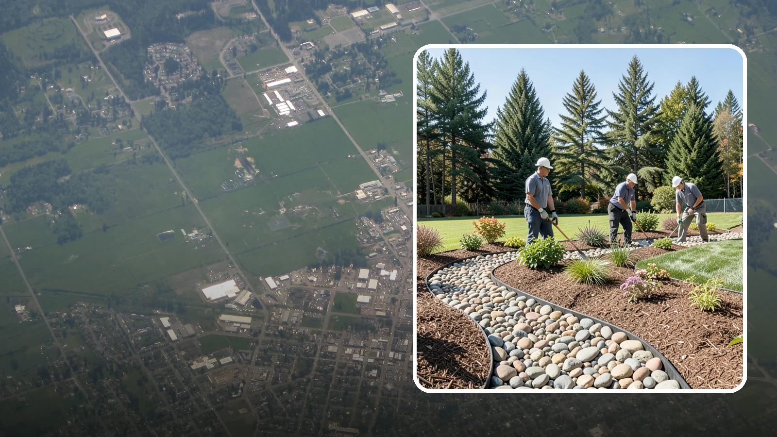 River Rock Installation in Enumclaw, King County, WA - Smooth river rock installed for decorative beds, dry creek beds, and natural-looking drainage accents.