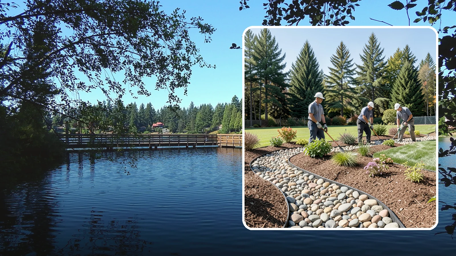 River Rock Installation in Federal Way, King County, WA - Smooth river rock installed for decorative beds, dry creek beds, and natural-looking drainage accents.