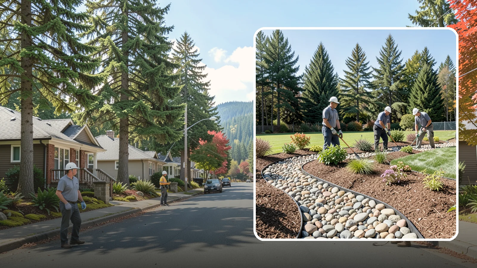 River Rock Installation in Hunts Point, King County, WA - Smooth river rock installed for decorative beds, dry creek beds, and natural-looking drainage accents.
