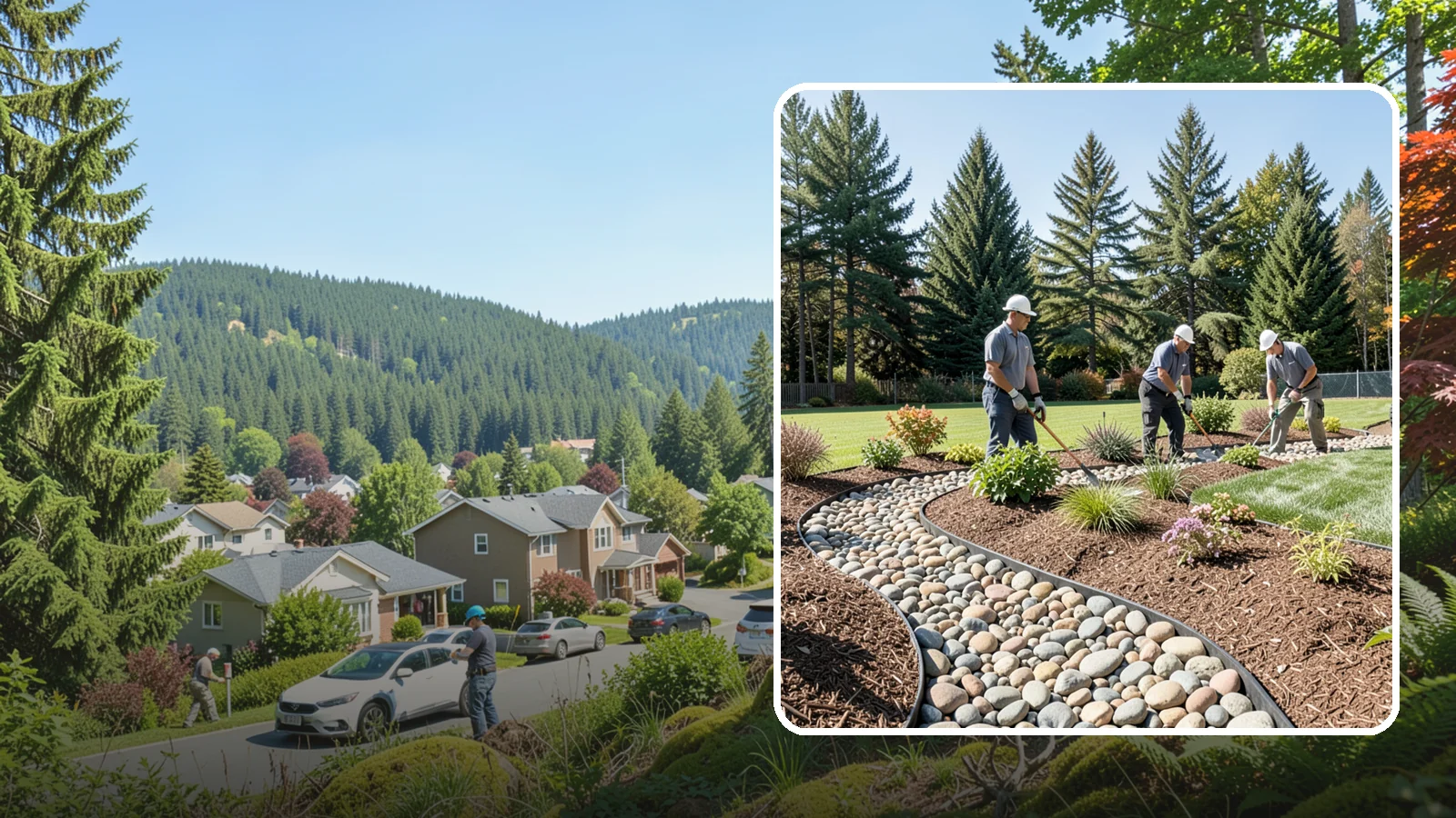 River Rock Installation in Index, Snohomish County, WA - Smooth river rock installed for decorative beds, dry creek beds, and natural-looking drainage accents.