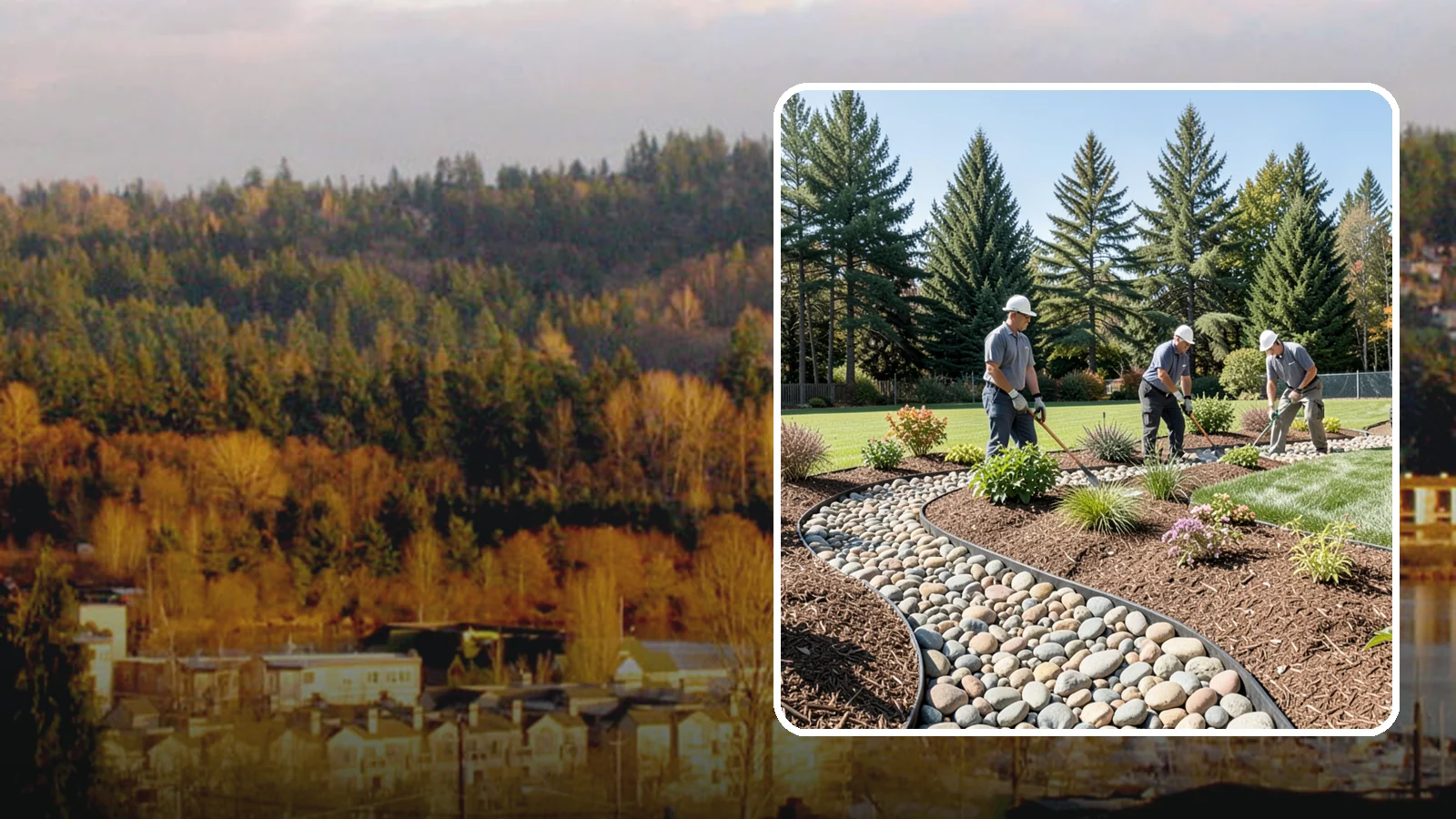 River Rock Installation in Kenmore, King County, WA - Smooth river rock installed for decorative beds, dry creek beds, and natural-looking drainage accents.