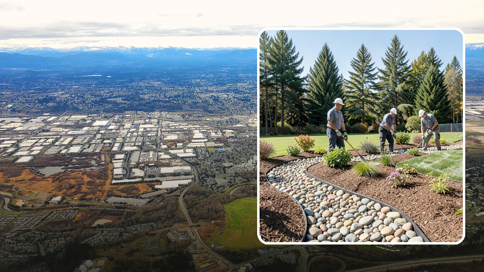 River Rock Installation in Kent, King County, WA - Smooth river rock installed for decorative beds, dry creek beds, and natural-looking drainage accents.
