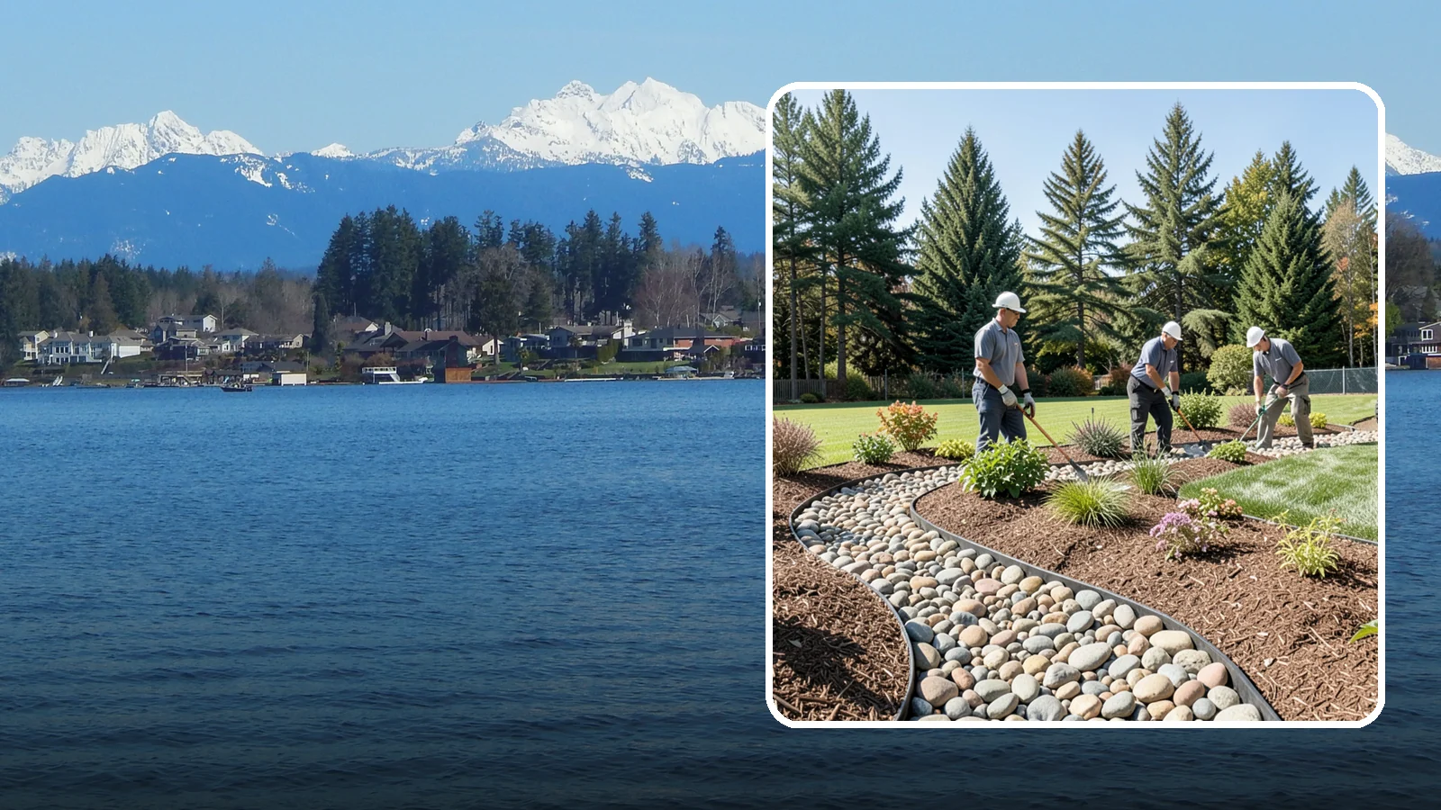 River Rock Installation in Lake Stevens, Snohomish County, WA - Smooth river rock installed for decorative beds, dry creek beds, and natural-looking drainage accents.