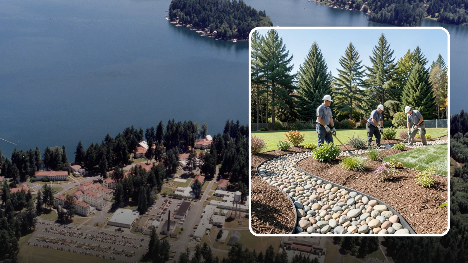 River Rock Installation in Lakewood, Pierce County, WA - Smooth river rock installed for decorative beds, dry creek beds, and natural-looking drainage accents.