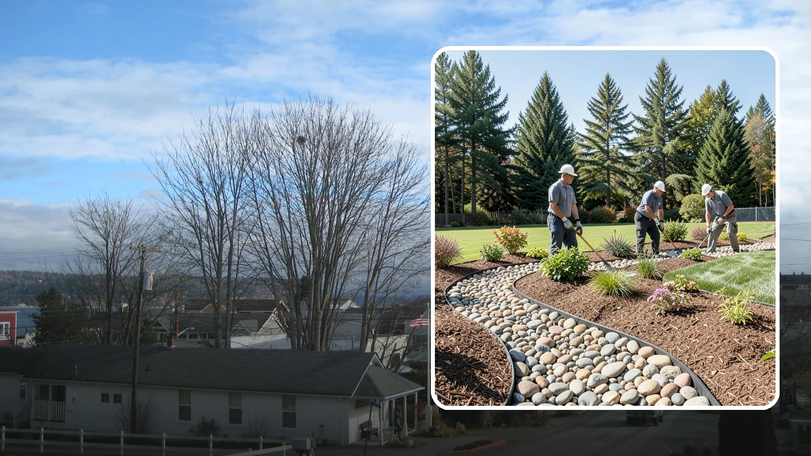 River Rock Installation in Langley, Island County, WA - Smooth river rock installed for decorative beds, dry creek beds, and natural-looking drainage accents.