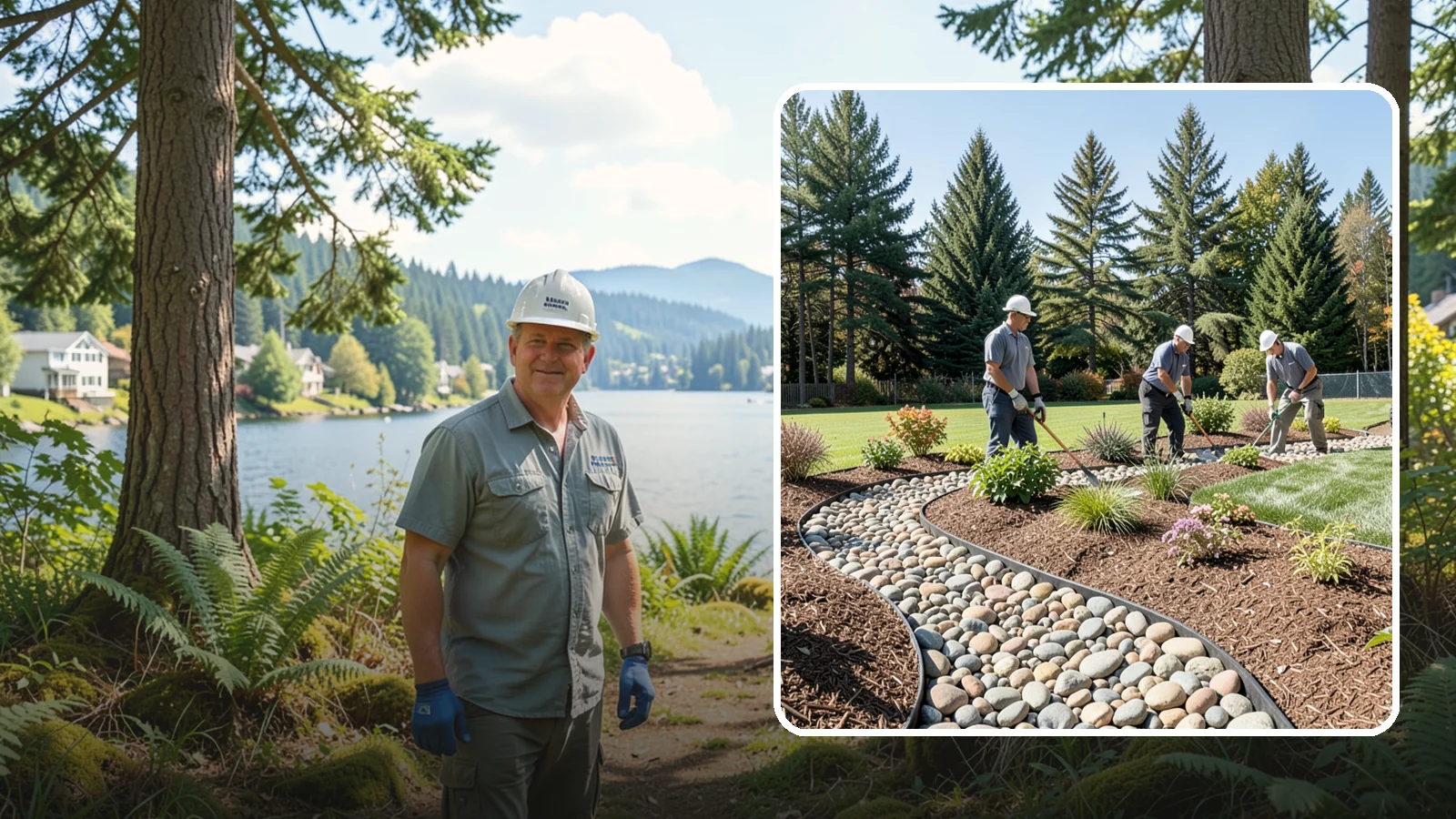 River Rock Installation in Milton, King County, WA - Smooth river rock installed for decorative beds, dry creek beds, and natural-looking drainage accents.